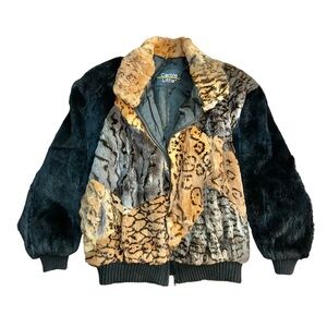 VTG Carole Little Art-To-Wear Patchwork Fur Animal Print Bomber Jacket Sm READ